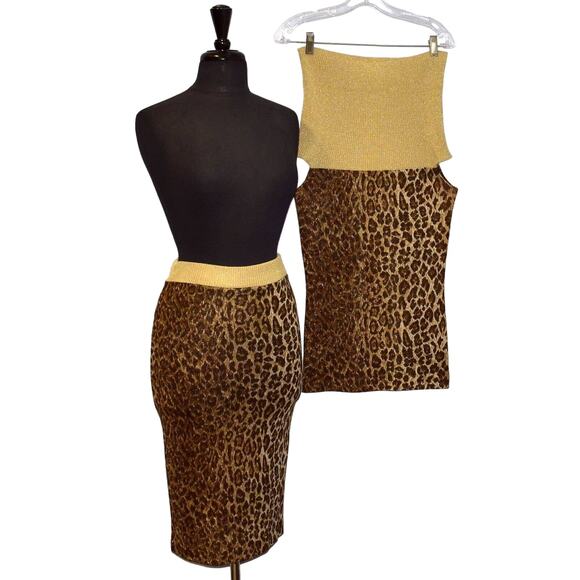 C0 Auth DOLCE & GABBANA Leopard Print Gold Lurex Top & Skirt Suit Set Size 28/42 - Picture 5 of 7